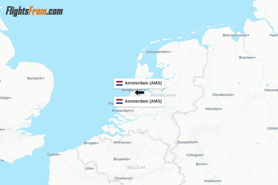 Flights from Amsterdam to Amsterdam route map