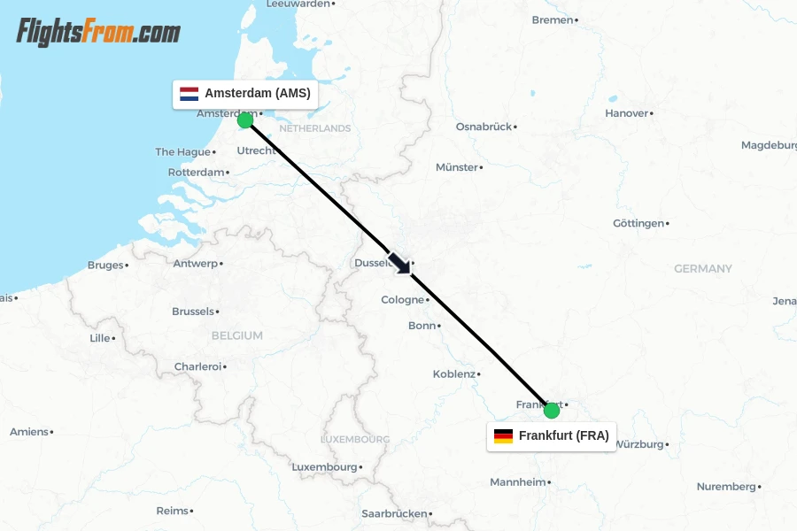 Flights from Amsterdam to Frankfurt route map