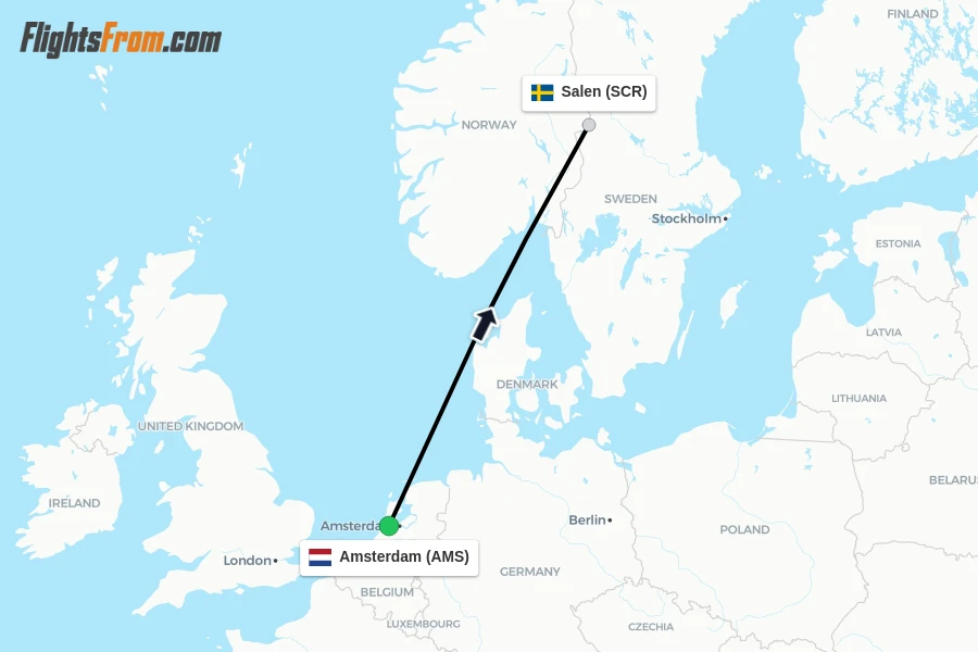 Flights from Amsterdam to Salen route map