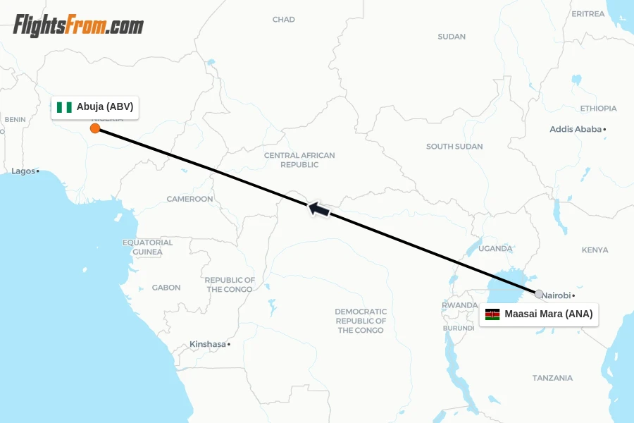 Flights from Maasai Mara to Abuja route map