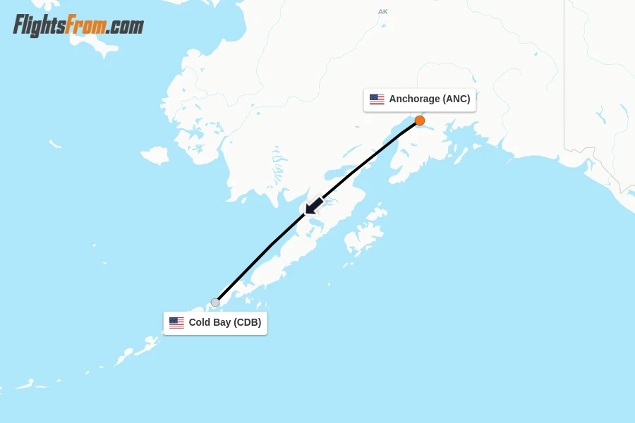 Flights from Anchorage to Cold Bay route map