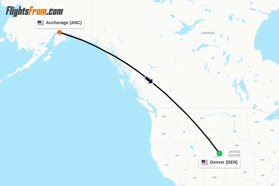Flights from Anchorage to Denver route map