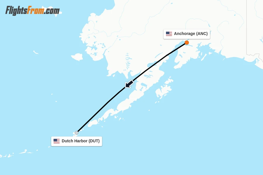 Flights from Anchorage to Dutch Harbor route map