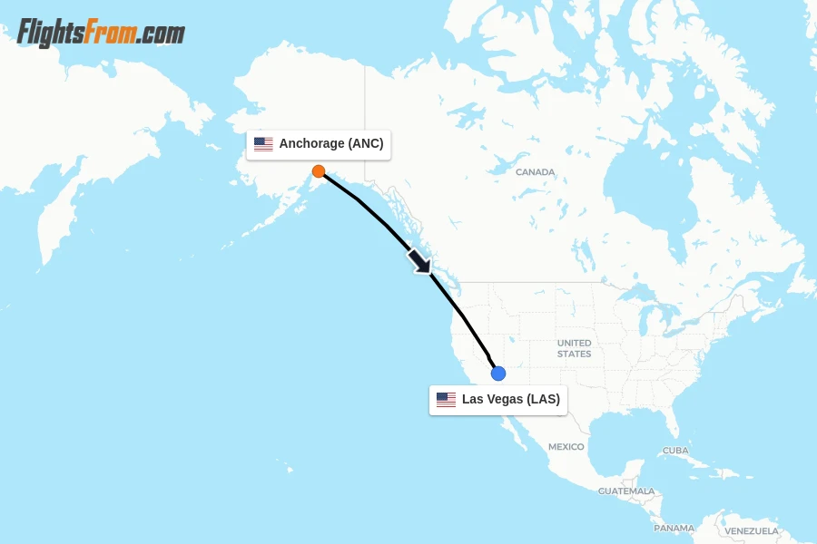 Flights from Anchorage to Las Vegas route map