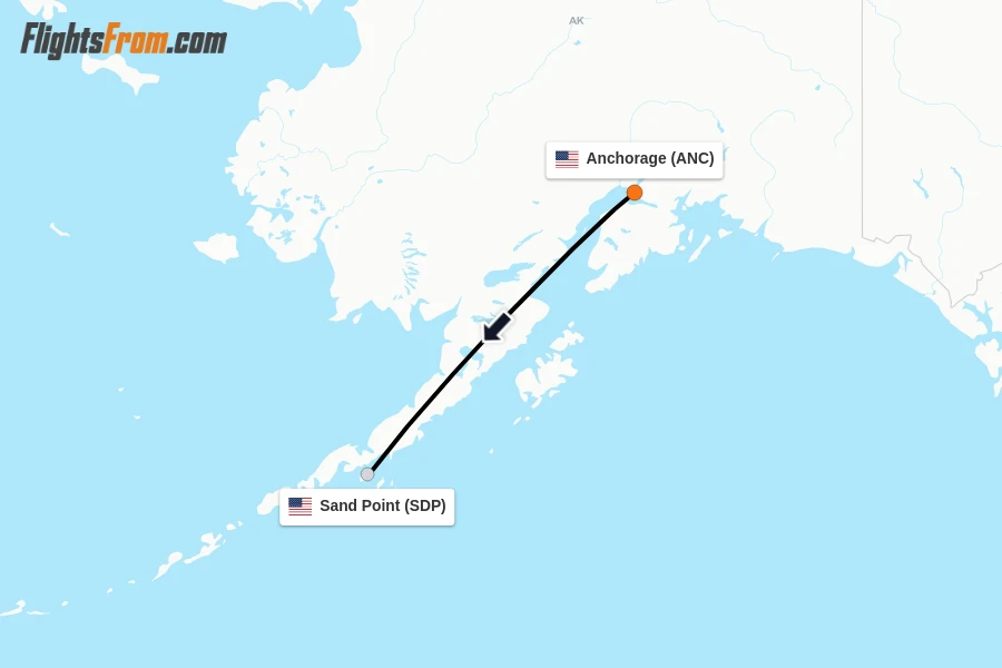 Flights from Anchorage to Sand Point route map