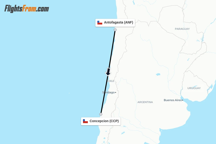 Flights from Antofagasta to Concepcion route map