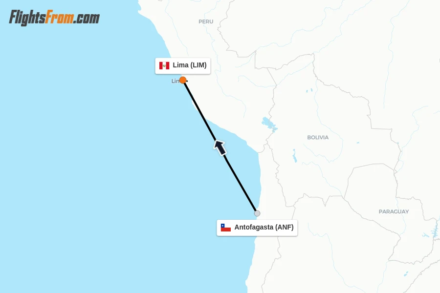 Flights from Antofagasta to Lima route map