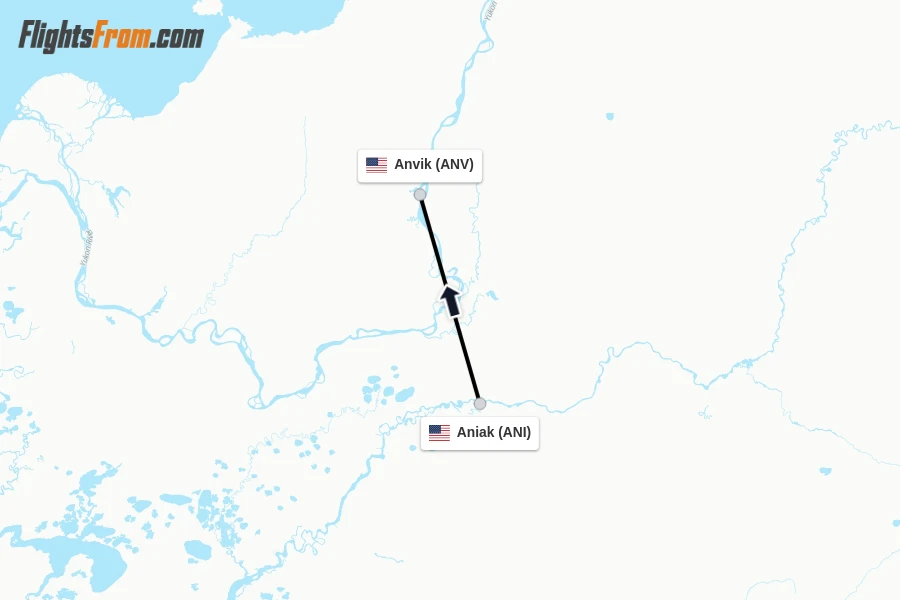 Flights from Aniak to Anvik route map
