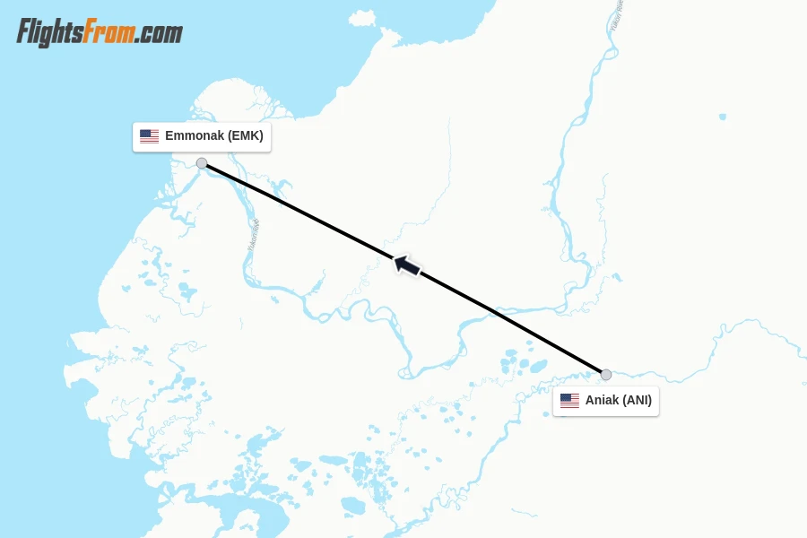 Flights from Aniak to Emmonak route map