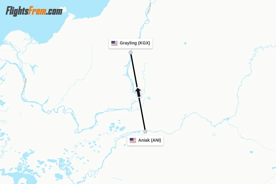 Flights from Aniak to Grayling route map