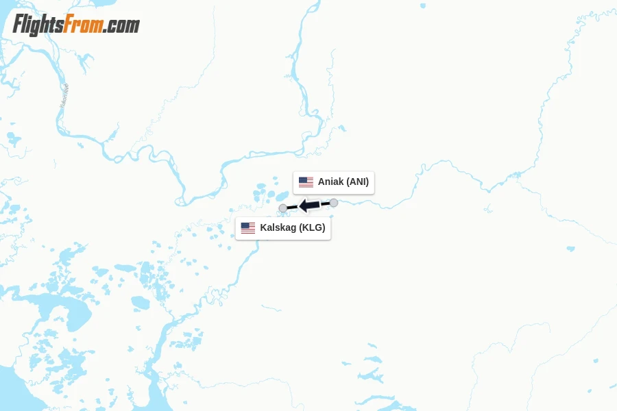 Flights from Aniak to Kalskag route map