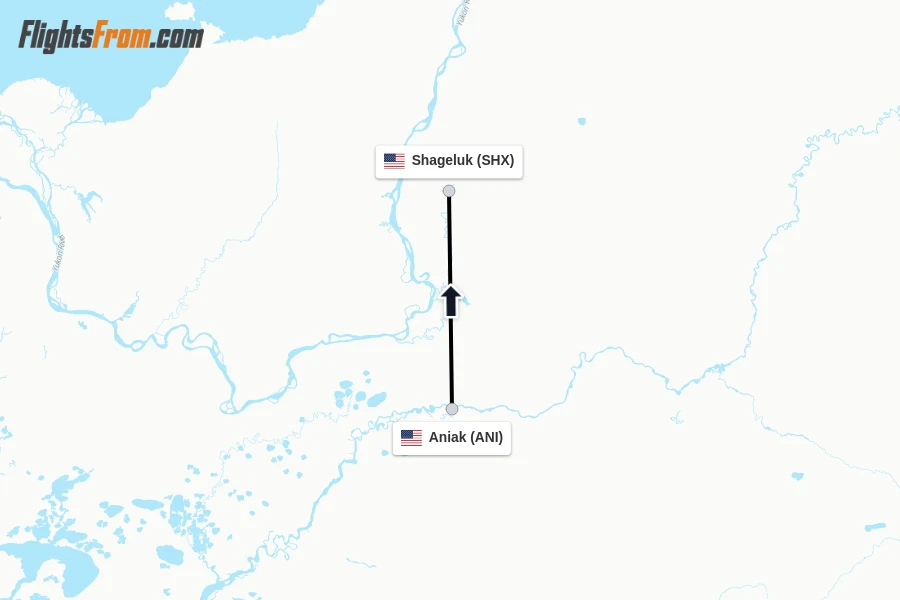 Flights from Aniak to Shageluk route map