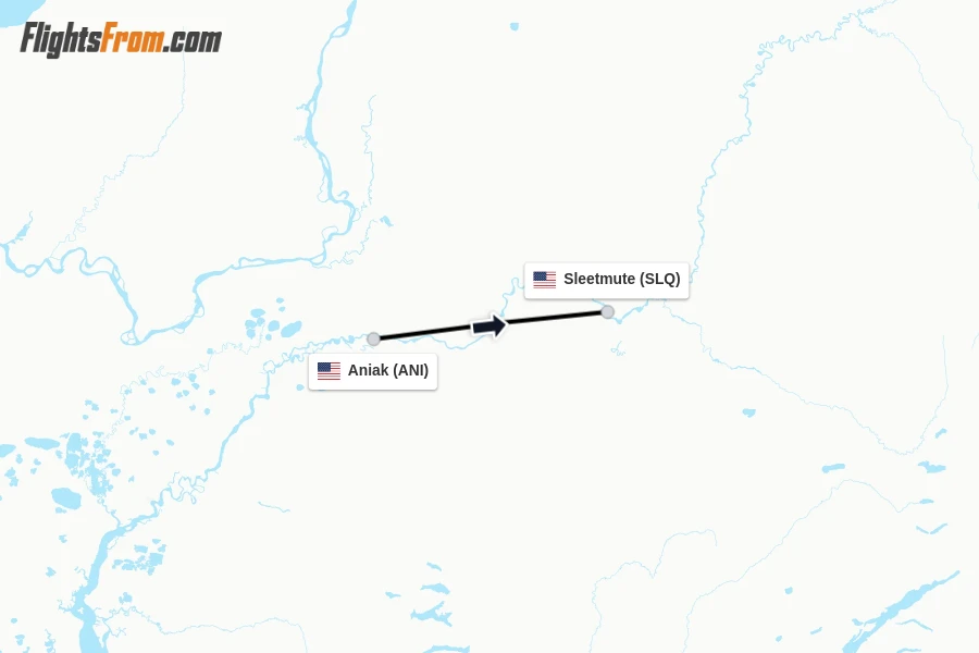 Flights from Aniak to Sleetmute route map