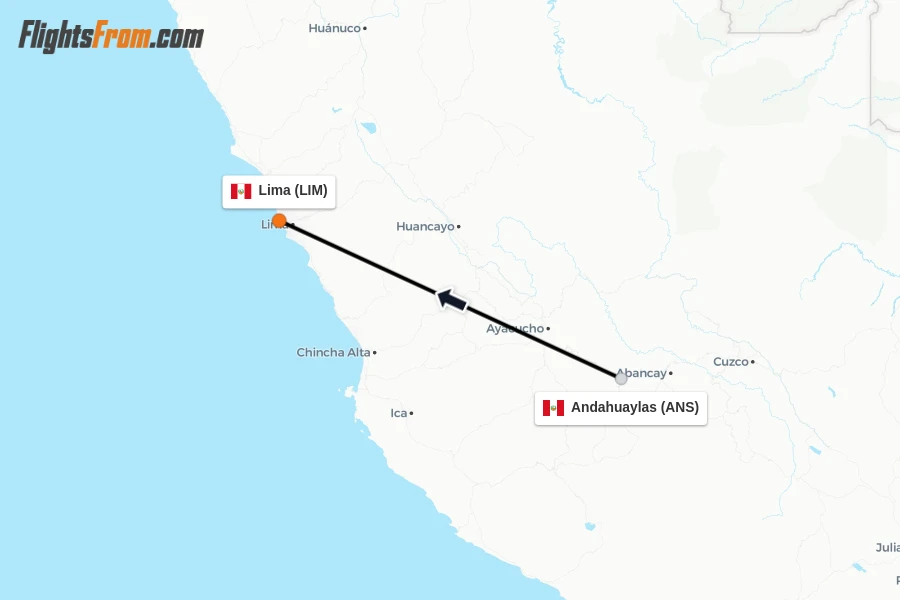 Flights from Andahuaylas to Lima route map