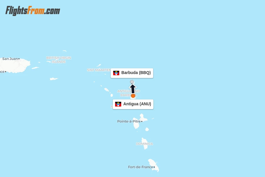 Flights from Antigua to Barbuda route map