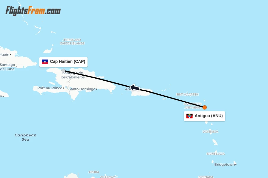 Flights from Antigua to Cap Haitien route map