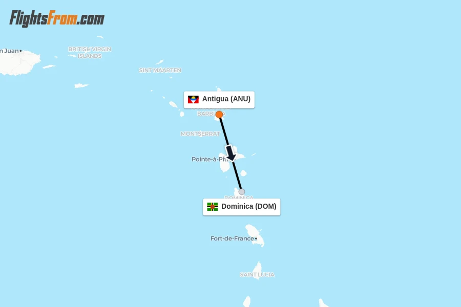 Flights from Antigua to Dominica route map