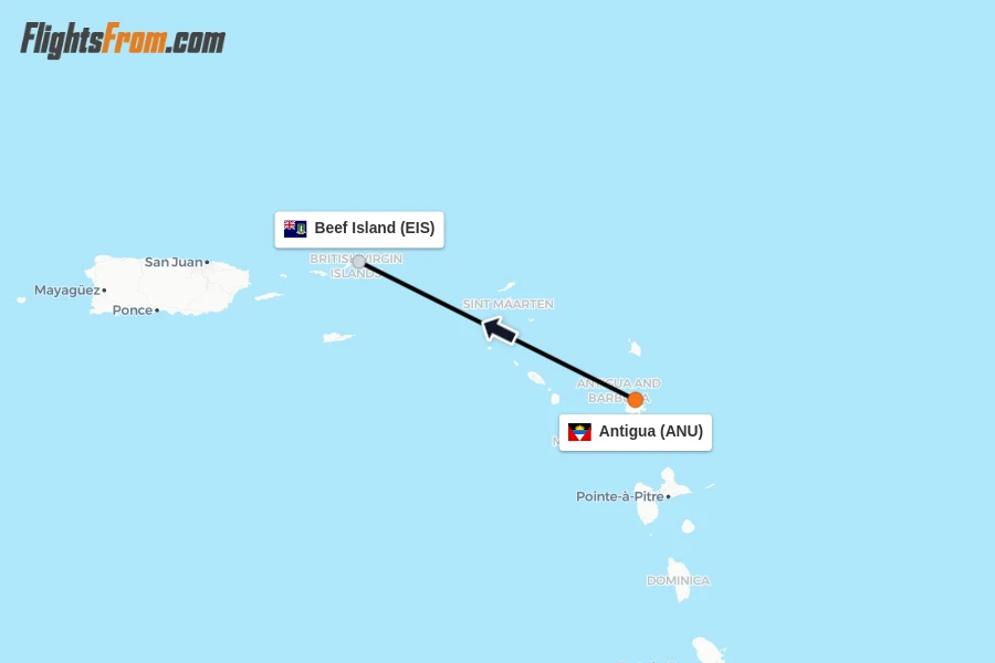 Flights from Antigua to Beef Island route map