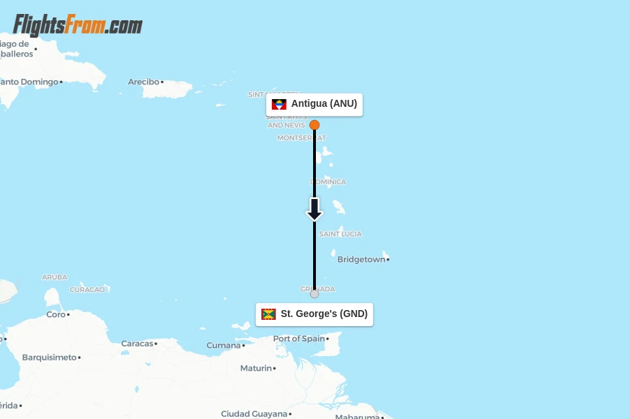 Flights from Antigua to St. George's route map