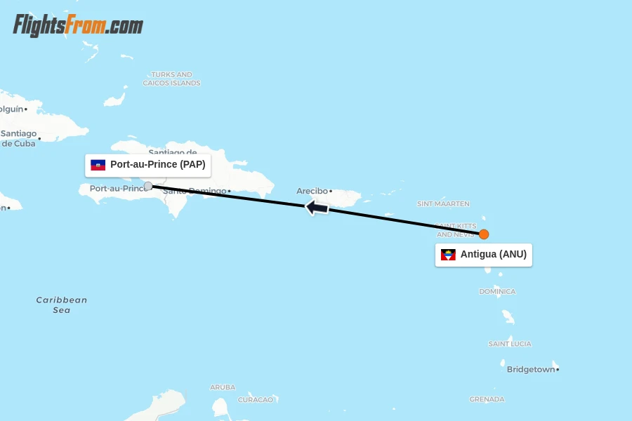 Flights from Antigua to Port-au-Prince route map