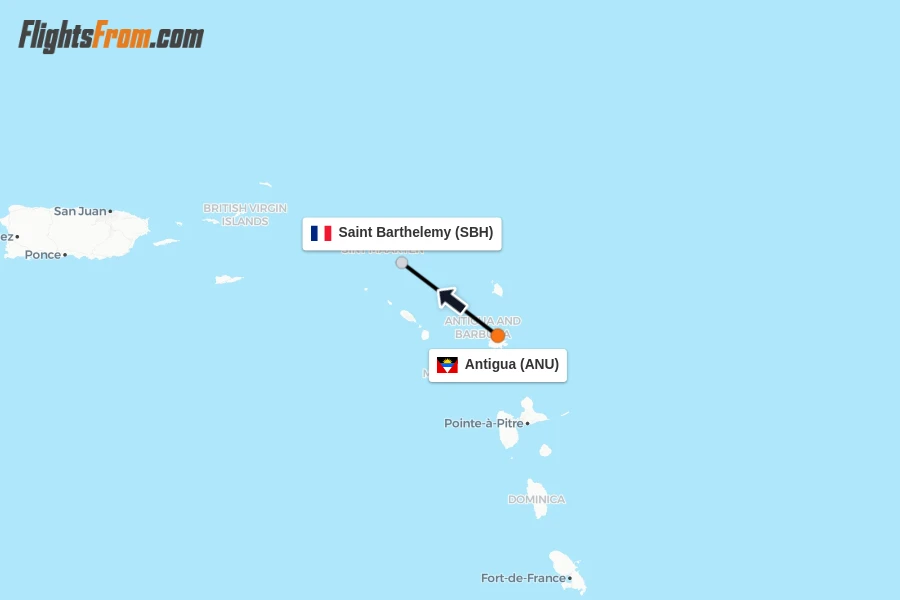 Flights from Antigua to Saint Barthelemy route map