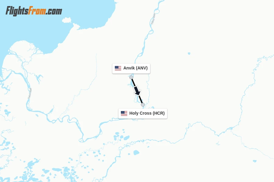 Flights from Anvik to Holy Cross route map