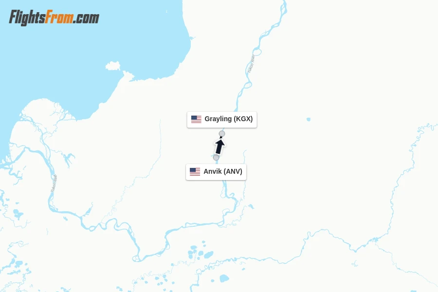 Flights from Anvik to Grayling route map