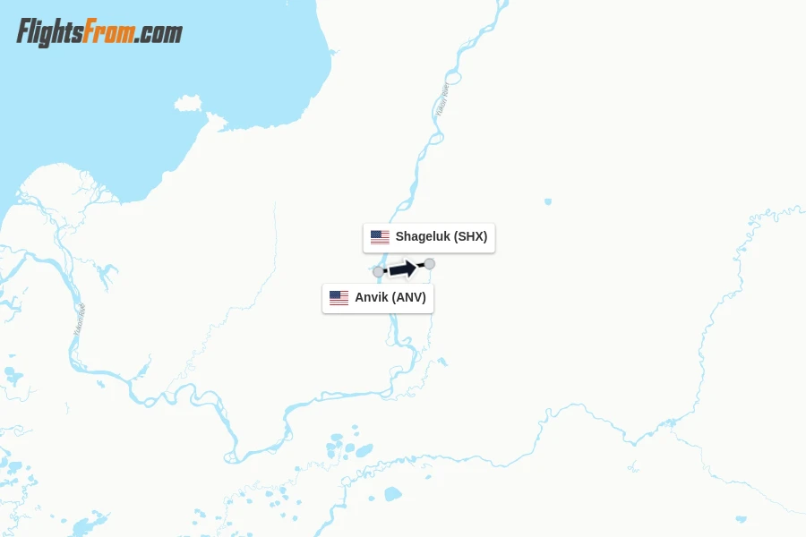 Flights from Anvik to Shageluk route map