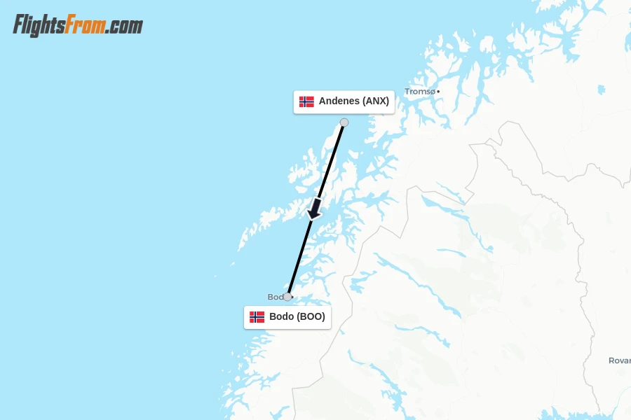 Flights from Andenes to Bodo route map