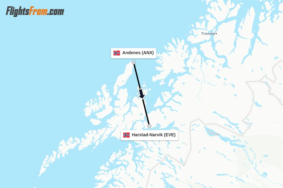 Flights from Andenes to Harstad-Narvik route map