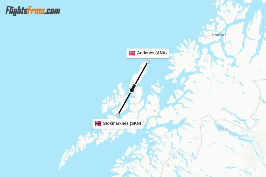 Flights from Andenes to Stokmarknes route map