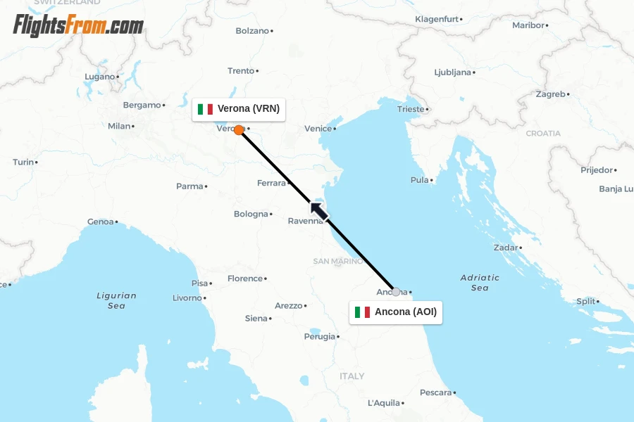 Flights from Ancona to Verona route map