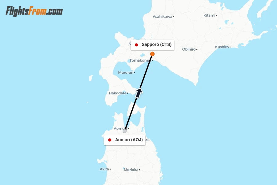 Flights from Aomori to Sapporo route map