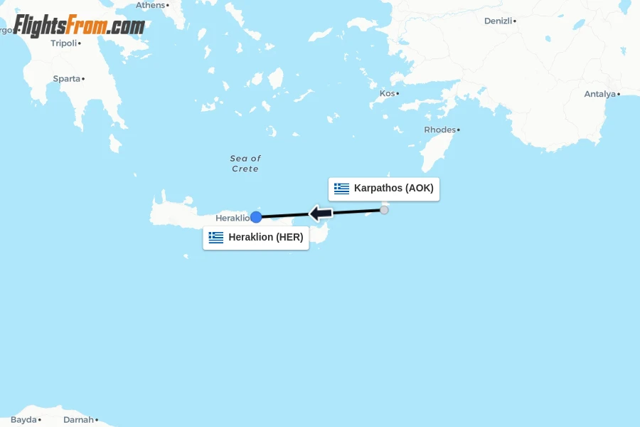 Flights from Karpathos to Heraklion route map
