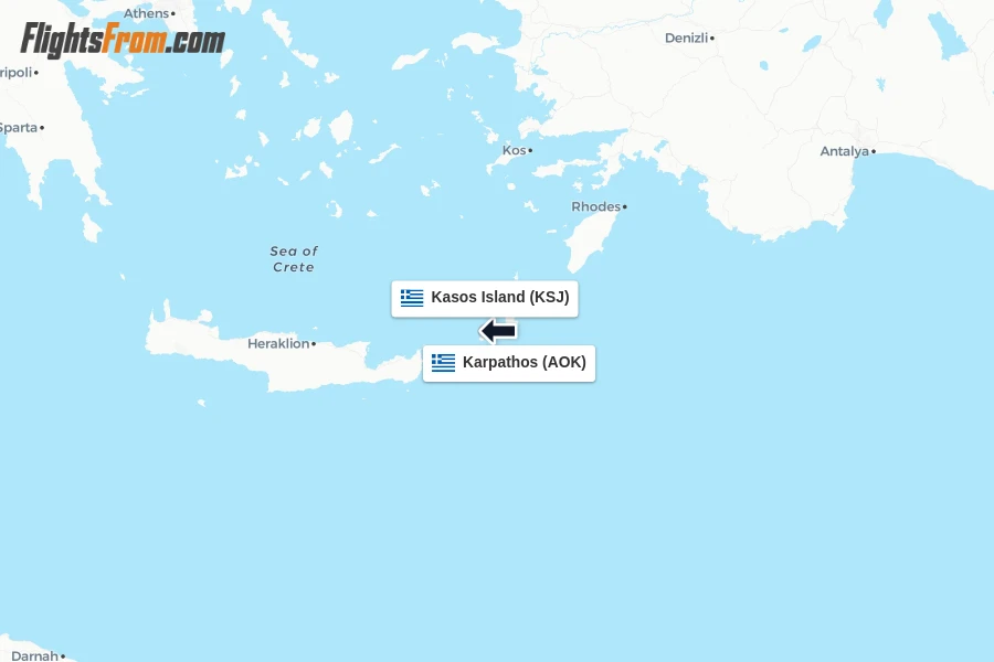 Flights from Karpathos to Kasos Island route map
