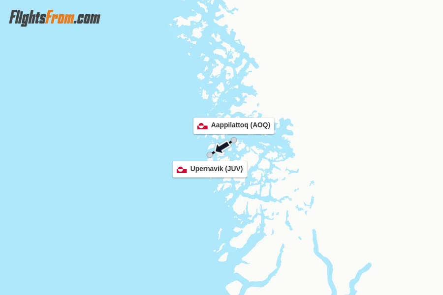 Flights from Aappilattoq to Upernavik route map