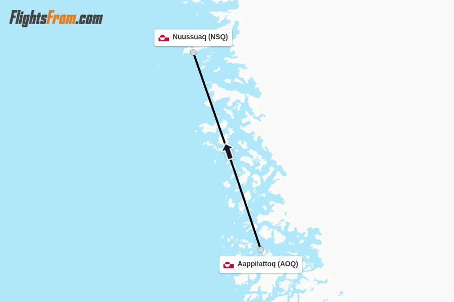 Flights from Aappilattoq to Nuussuaq route map