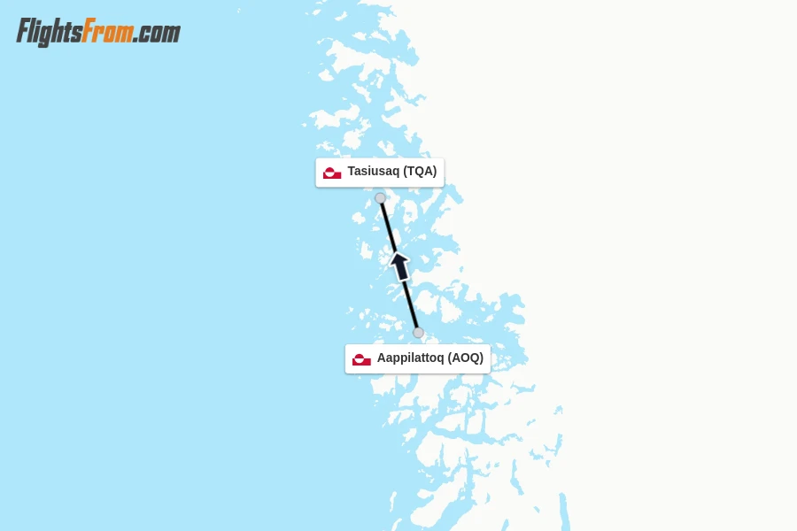 Flights from Aappilattoq to Tasiusaq route map