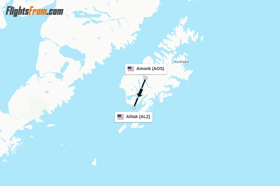 Flights from Amook to Alitak route map
