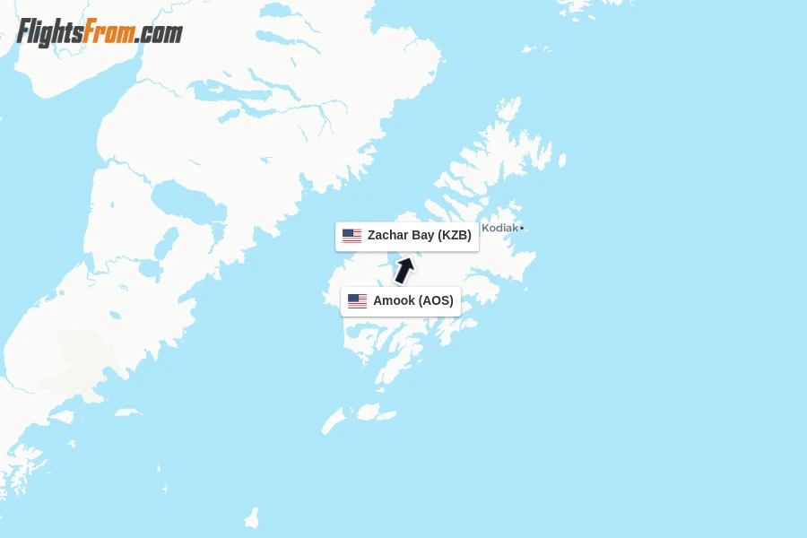 Flights from Amook to Zachar Bay route map