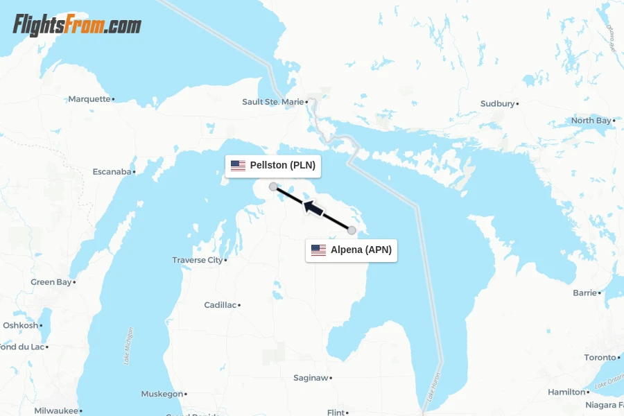 Flights from Alpena to Pellston route map