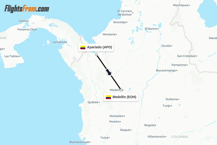Flights from Apartado to Medellin route map