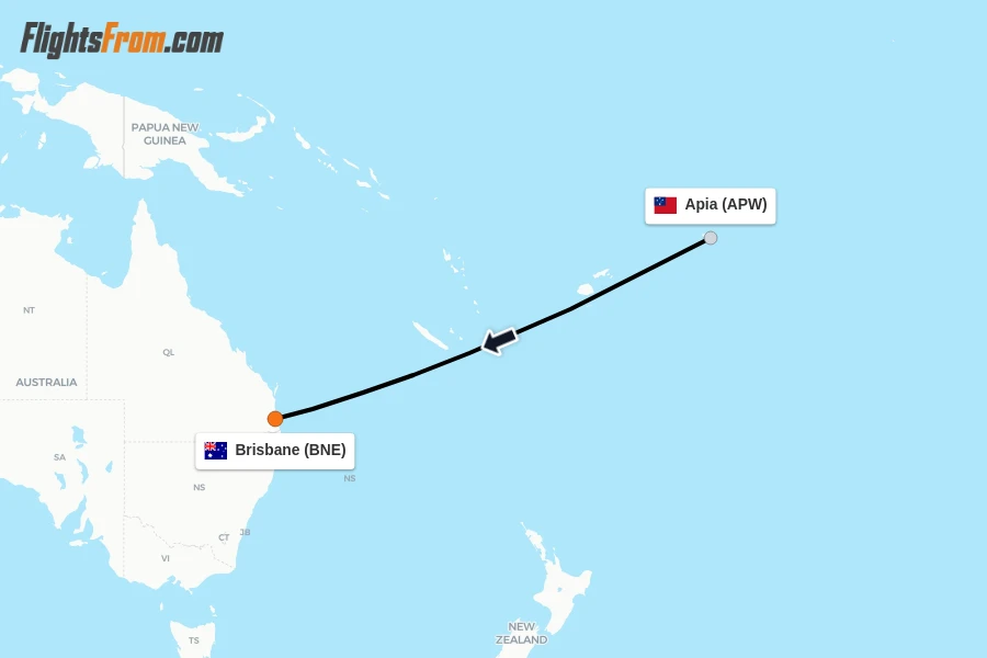 Flights from Apia to Brisbane route map