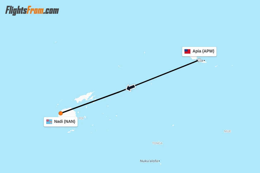 Flights from Apia to Nadi route map