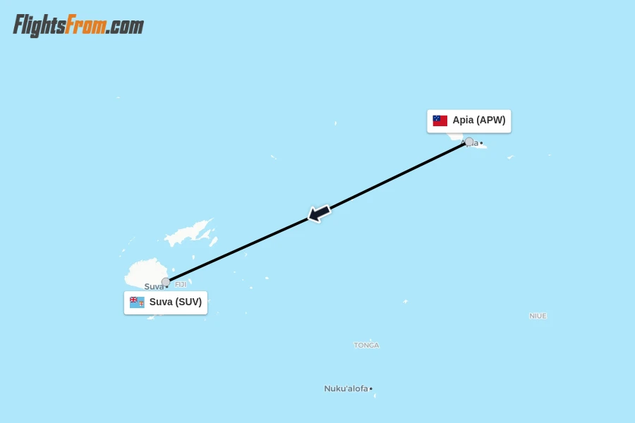 Flights from Apia to Suva route map