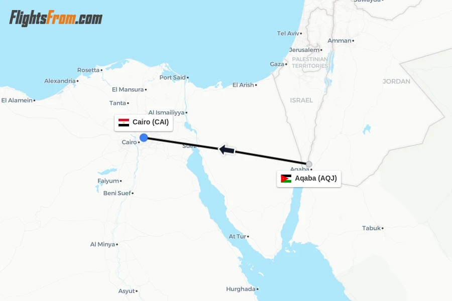 Flights from Aqaba to Cairo route map
