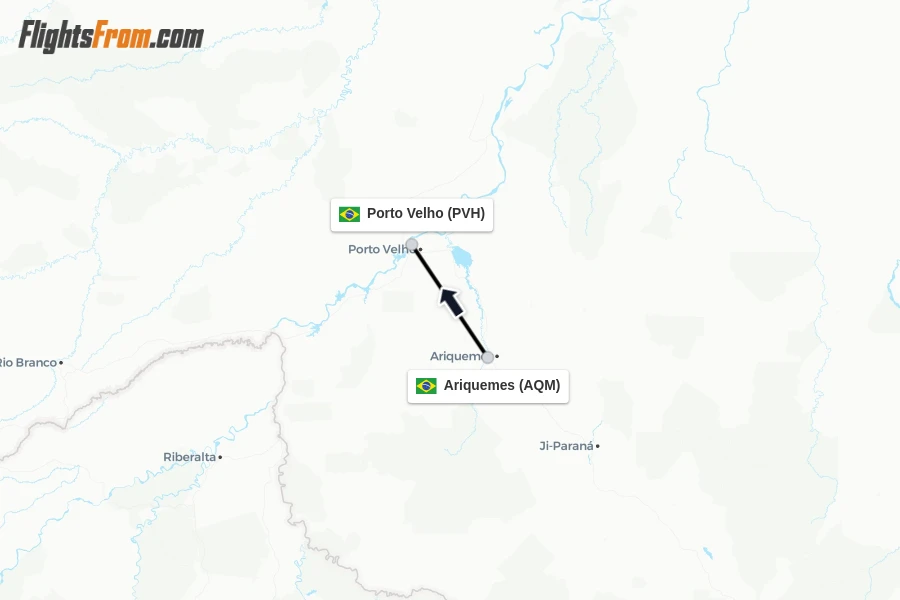 Flights from Ariquemes to Porto Velho route map