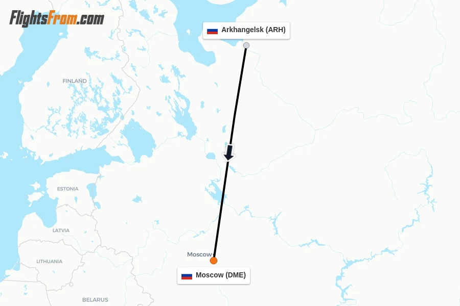 Flights from Arkhangelsk to Moscow route map