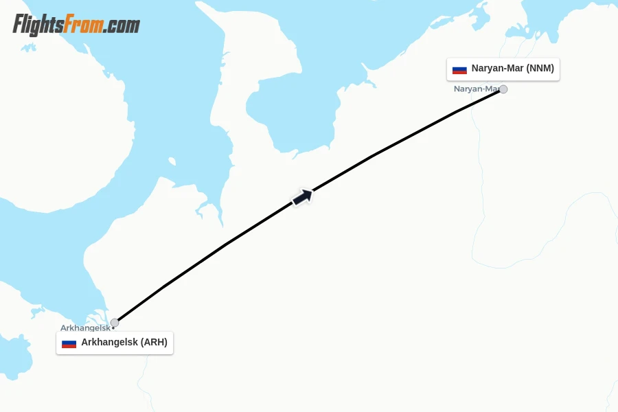 Flights from Arkhangelsk to Naryan-Mar route map