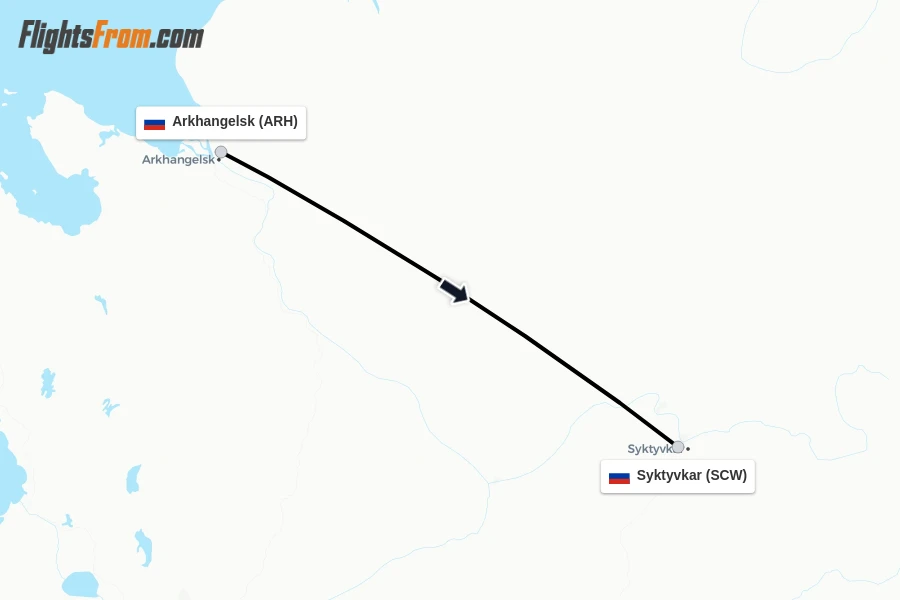 Flights from Arkhangelsk to Syktyvkar route map